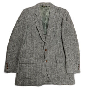 Vintage Marshall & Reed Harris Tweed Black Gray Herringbone Sport Coat Size 42